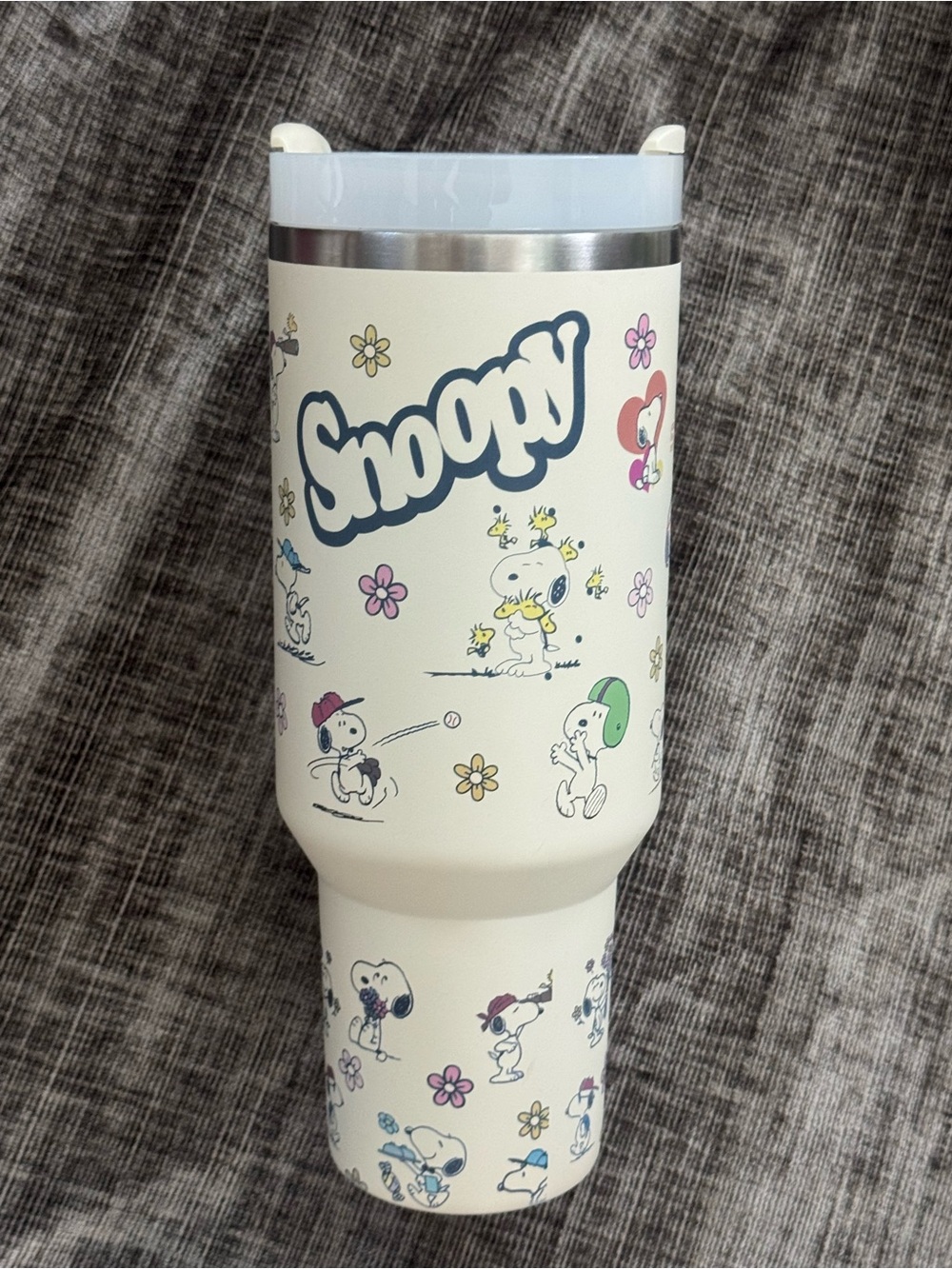 Snoopy Insulated Travel Tumbler - Cream Cartoon Design